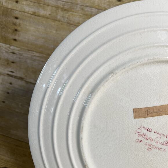 Pottery Guild of America Large Cake Plate-Hand-Painted Tulips-13.5-1940s Vintage - Picture 8 of 15